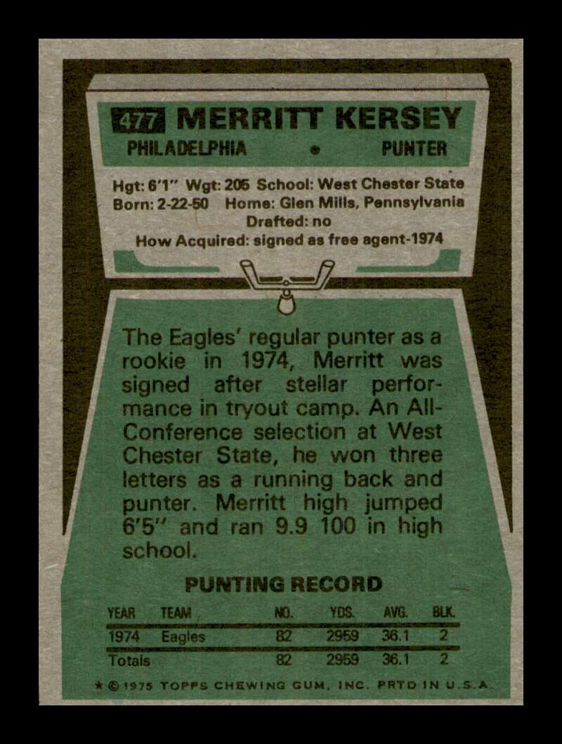 Load image into Gallery viewer, 1975 Topps Merritt Kersey #477 Rookie RC Philadelphia Eagles Image 2
