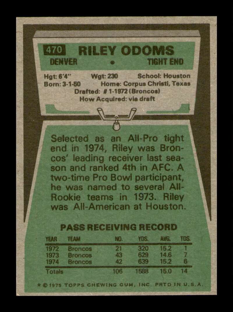 Load image into Gallery viewer, 1975 Topps Riley Odoms #470 Denver Broncos Image 2
