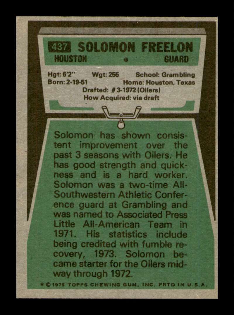 Load image into Gallery viewer, 1975 Topps Solomon Freelon #437 Houston Oilers Image 2
