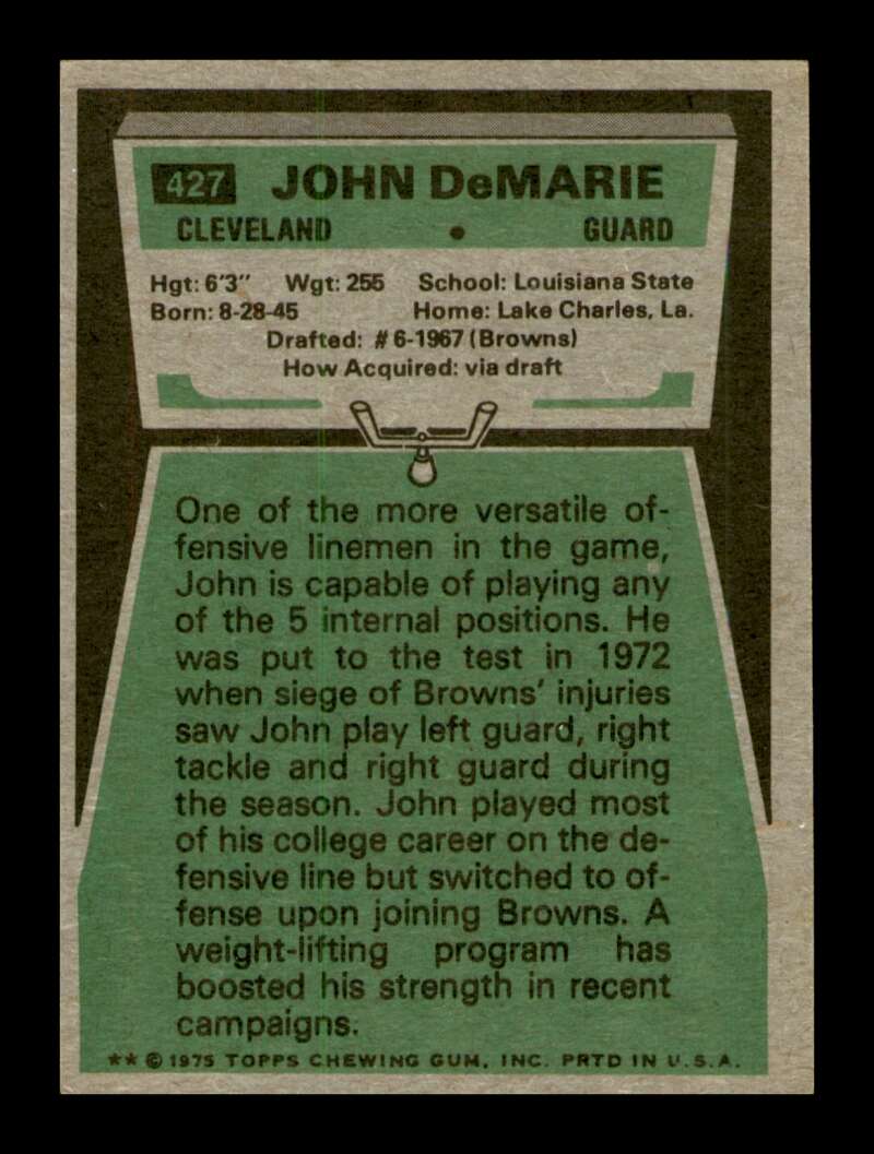 Load image into Gallery viewer, 1975 Topps John DeMarie #427 Cleveland Browns Image 2
