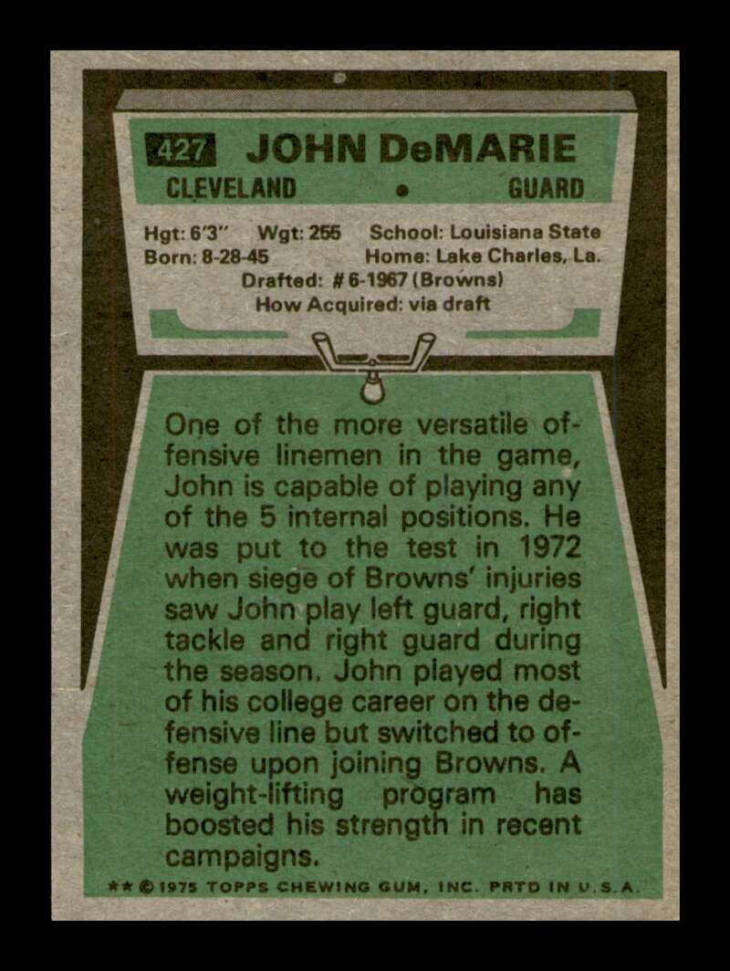 Load image into Gallery viewer, 1975 Topps John DeMarie #427 Cleveland Browns Image 2
