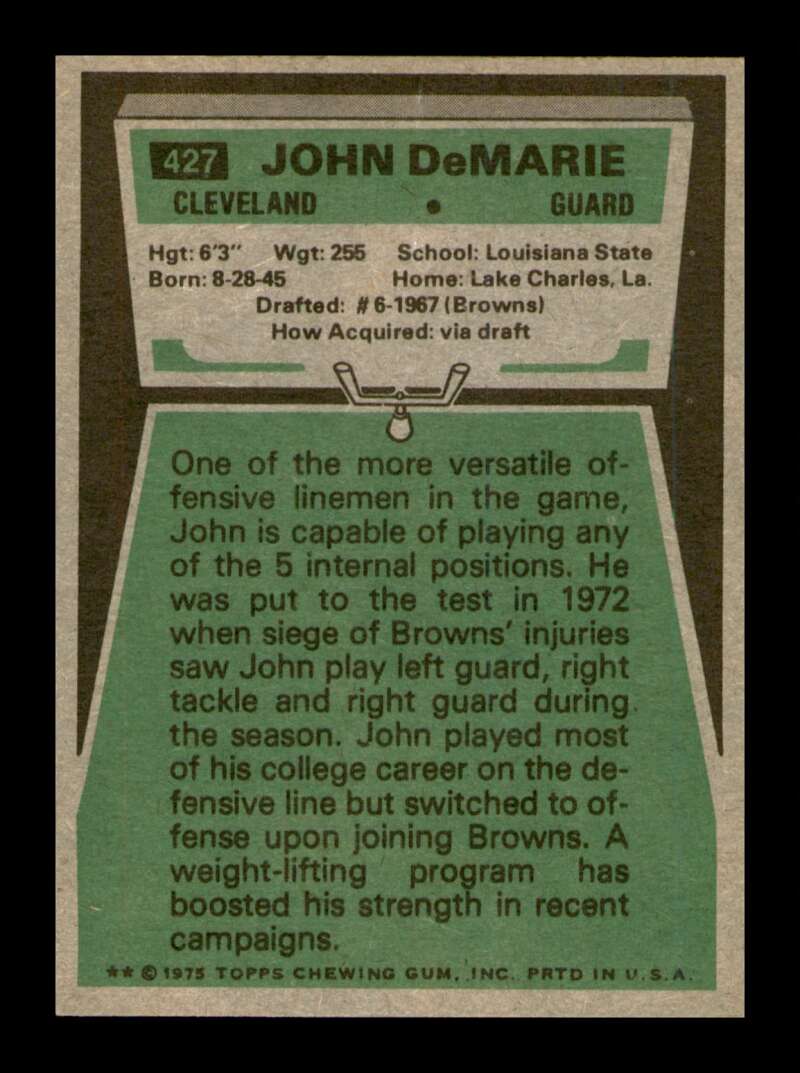 Load image into Gallery viewer, 1975 Topps John DeMarie #427 Cleveland Browns Image 2
