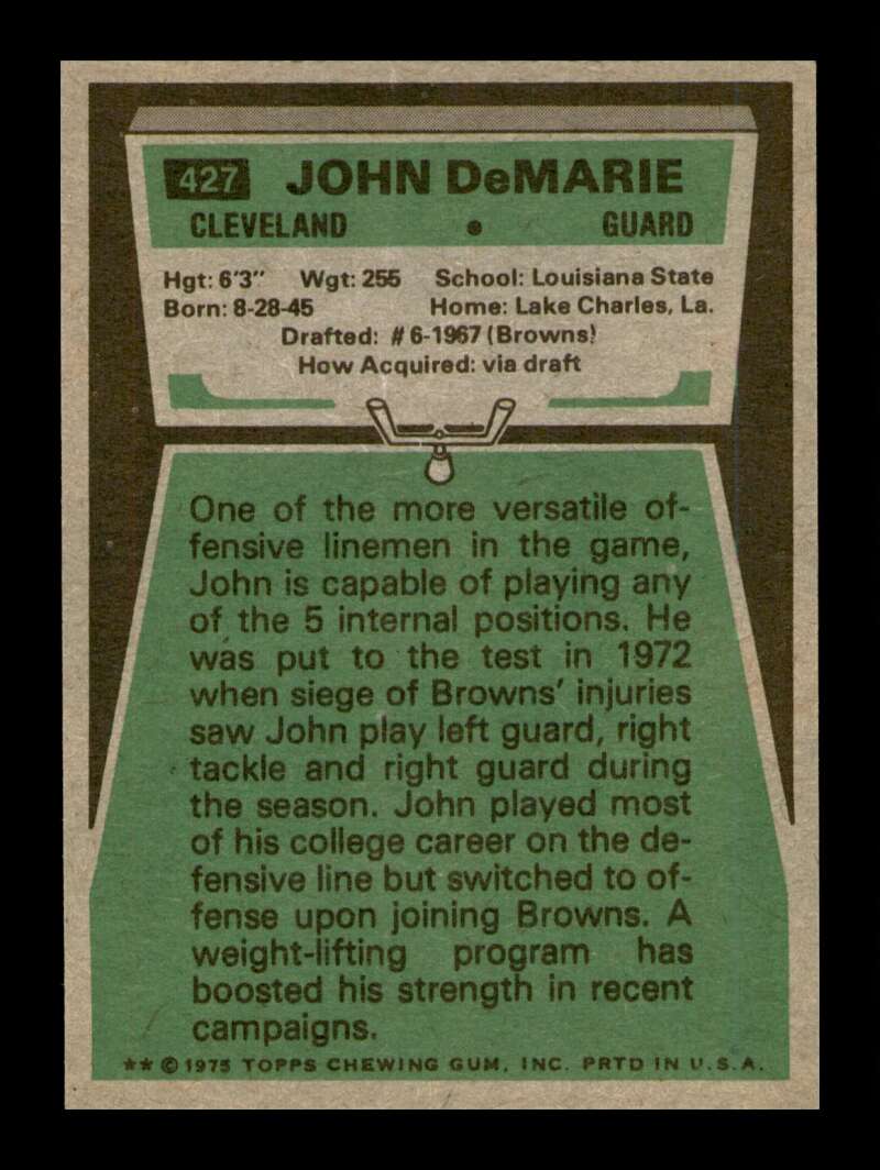 Load image into Gallery viewer, 1975 Topps John DeMarie #427 Cleveland Browns Image 2
