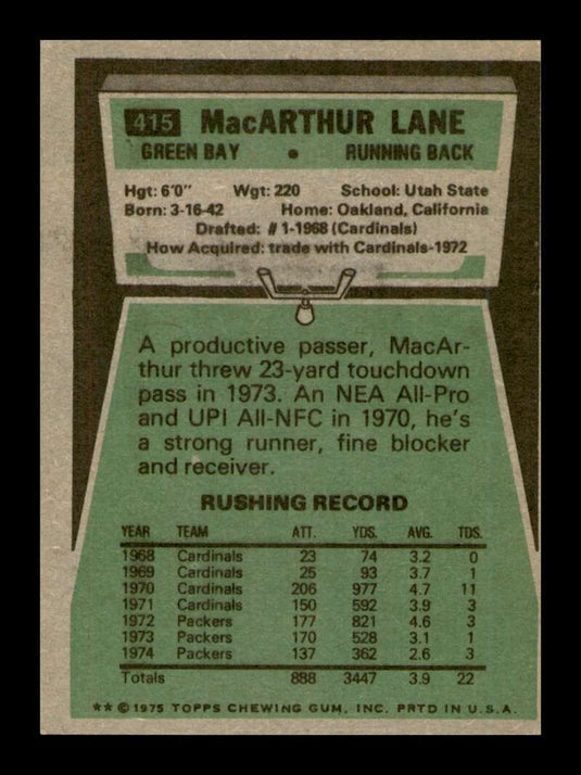 1975 Topps Macarthur Lane