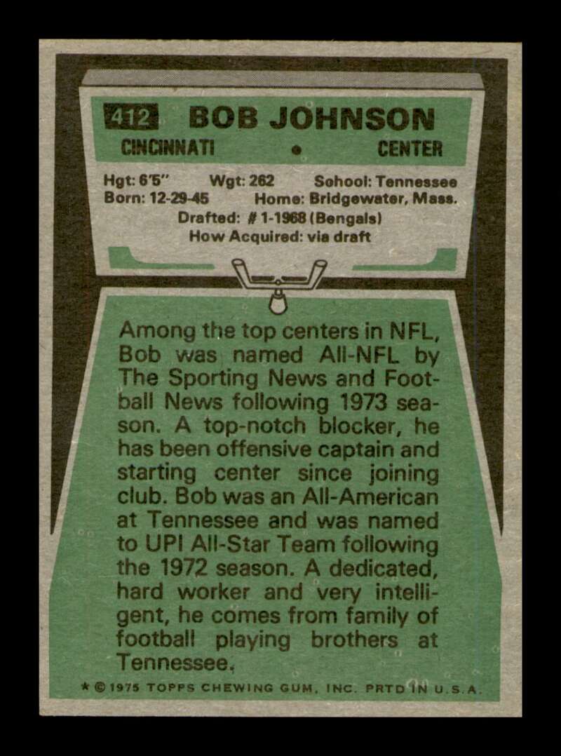 Load image into Gallery viewer, 1975 Topps Bob Johnson #412 Cincinnati Bengals Image 2
