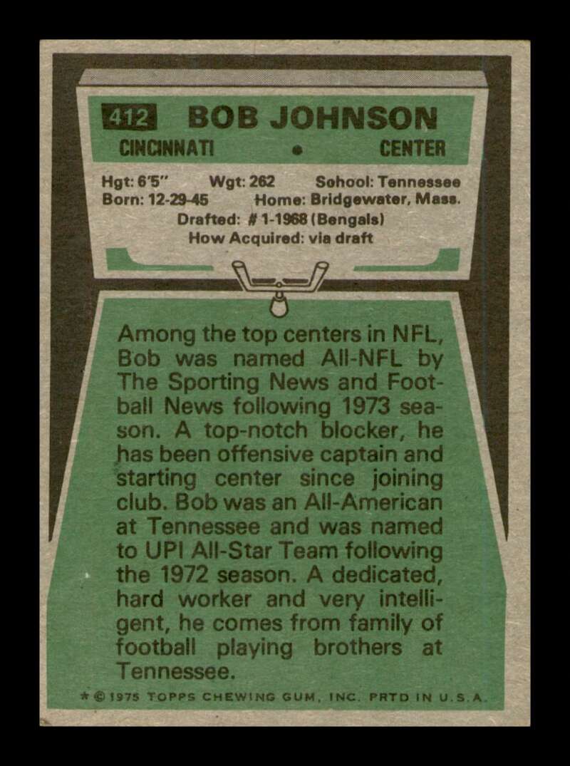 Load image into Gallery viewer, 1975 Topps Bob Johnson #412 Cincinnati Bengals Image 2
