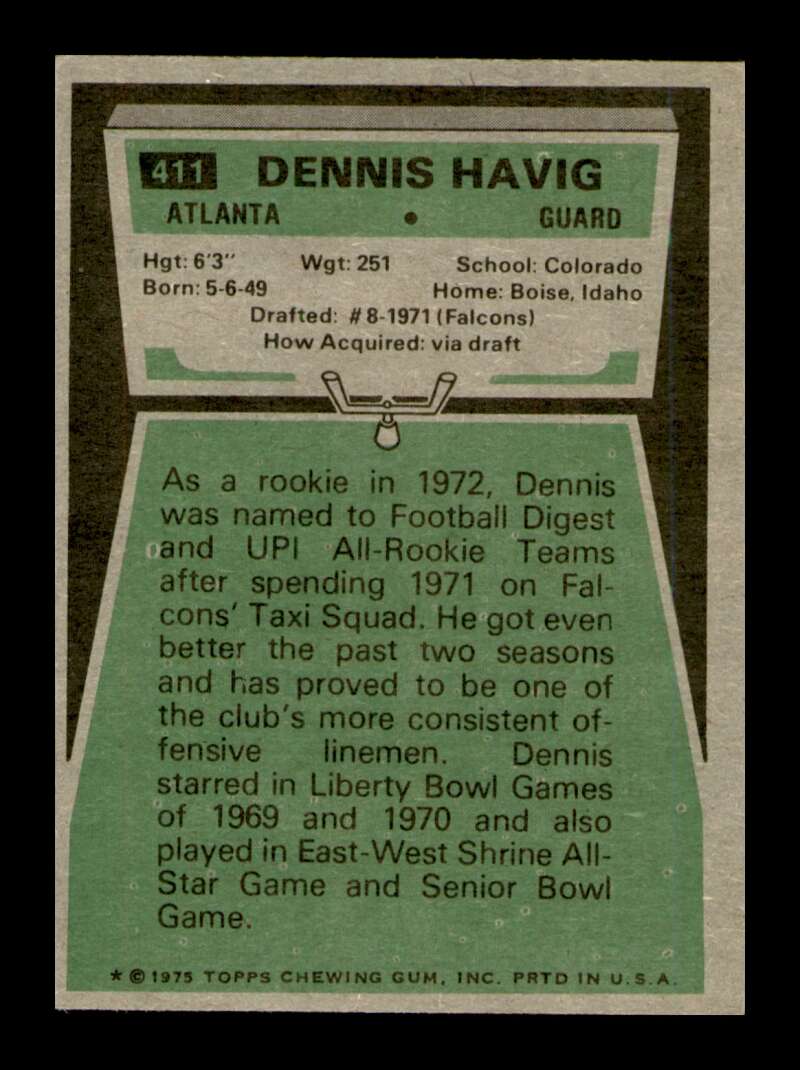 Load image into Gallery viewer, 1975 Topps Dennis Havig #411 Atlanta Falcons Image 2
