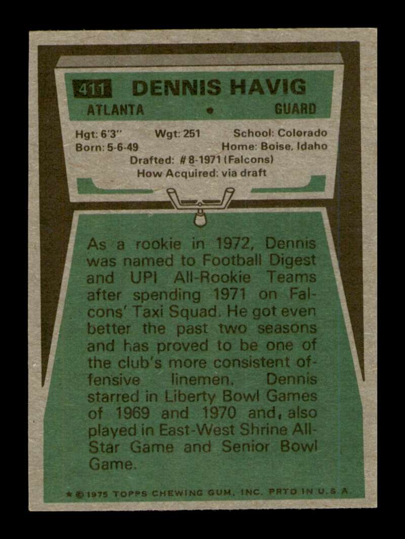 Load image into Gallery viewer, 1975 Topps Dennis Havig #411 Atlanta Falcons Image 2
