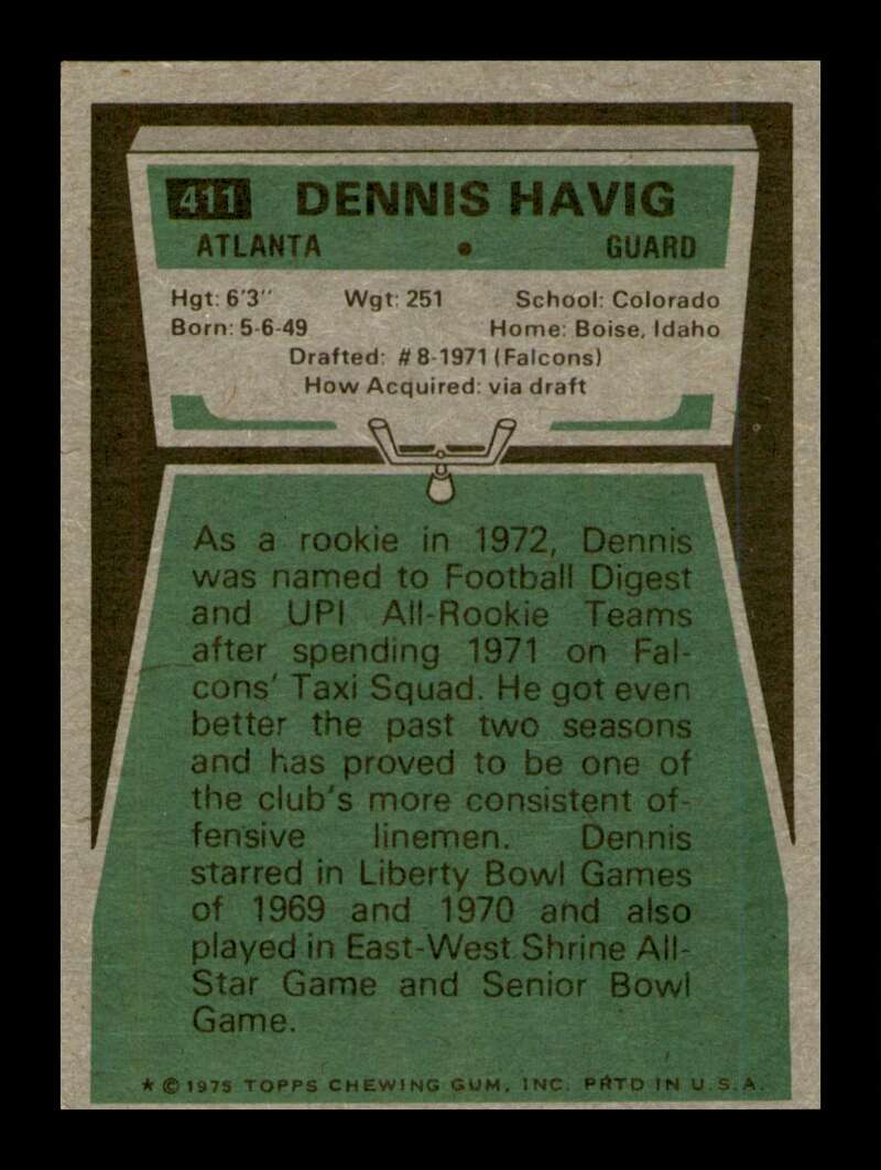 Load image into Gallery viewer, 1975 Topps Dennis Havig #411 Atlanta Falcons Image 2
