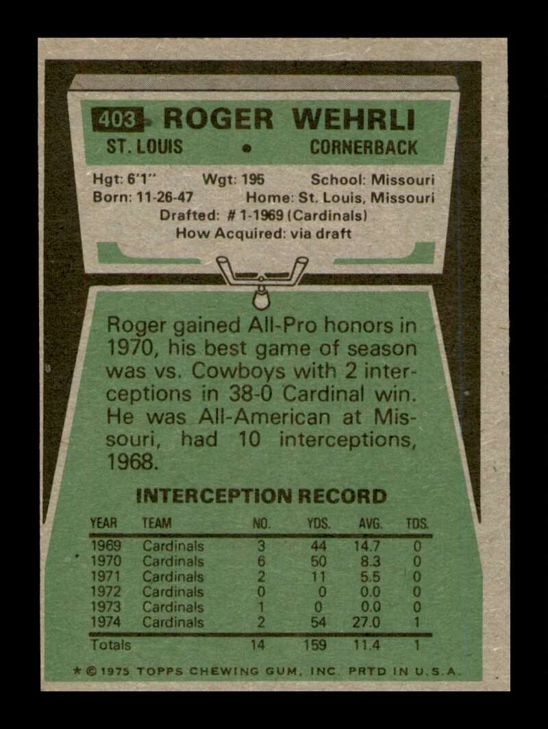 Load image into Gallery viewer, 1975 Topps Roger Wehrli #403 St. Louis Cardinals Image 2
