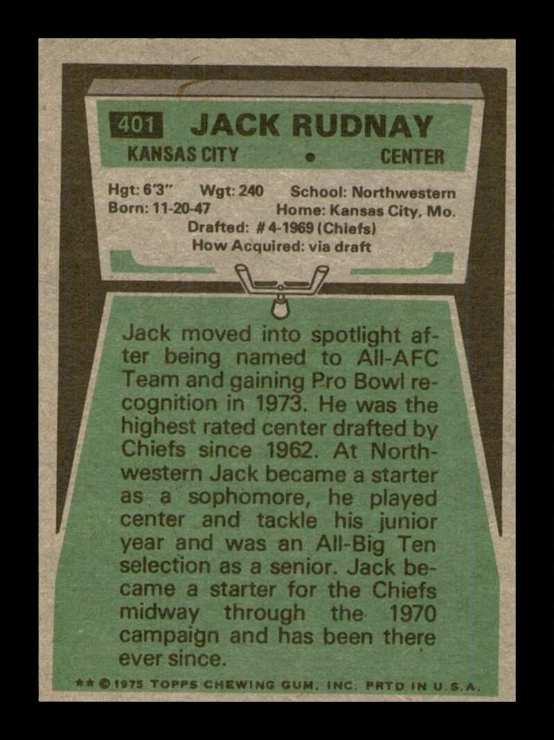 Load image into Gallery viewer, 1975 Topps Jack Rudnay #401 Kansas City Chiefs Image 2
