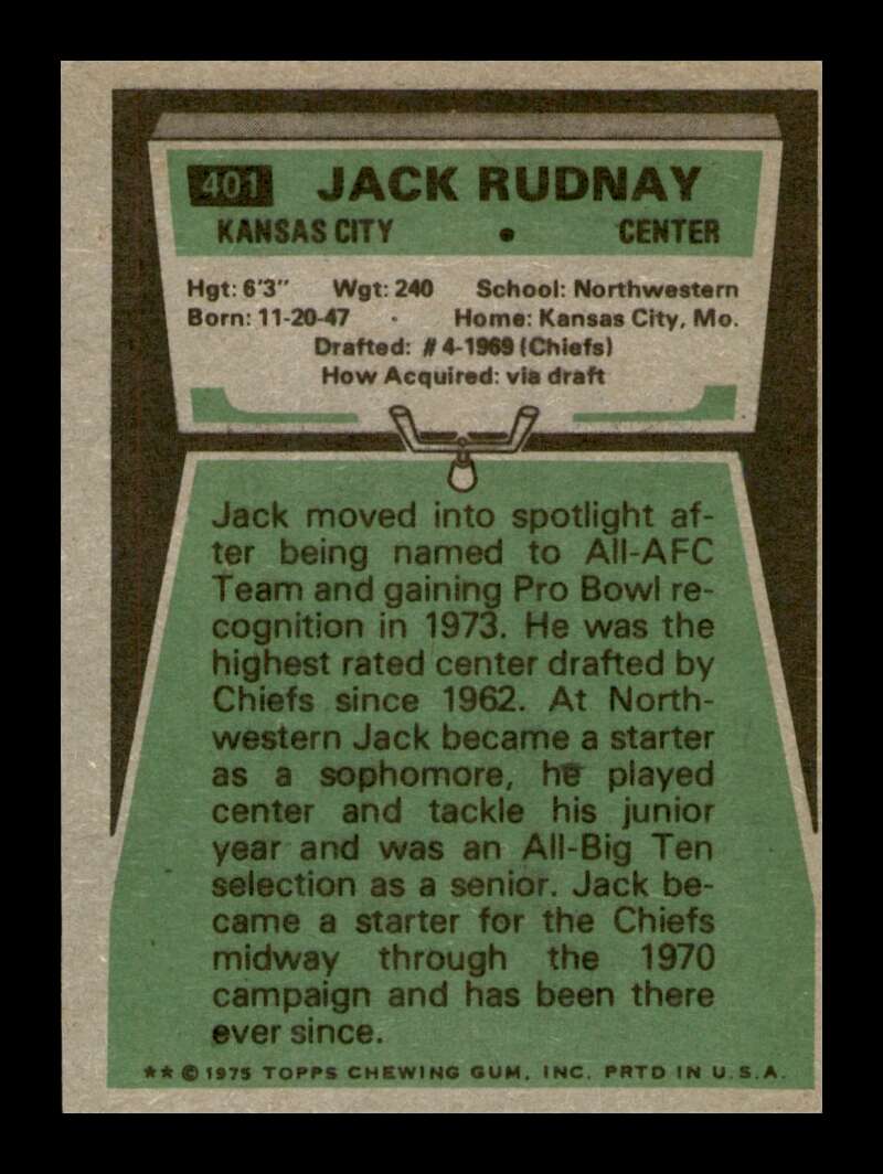 Load image into Gallery viewer, 1975 Topps Jack Rudnay #401 Kansas City Chiefs Image 2
