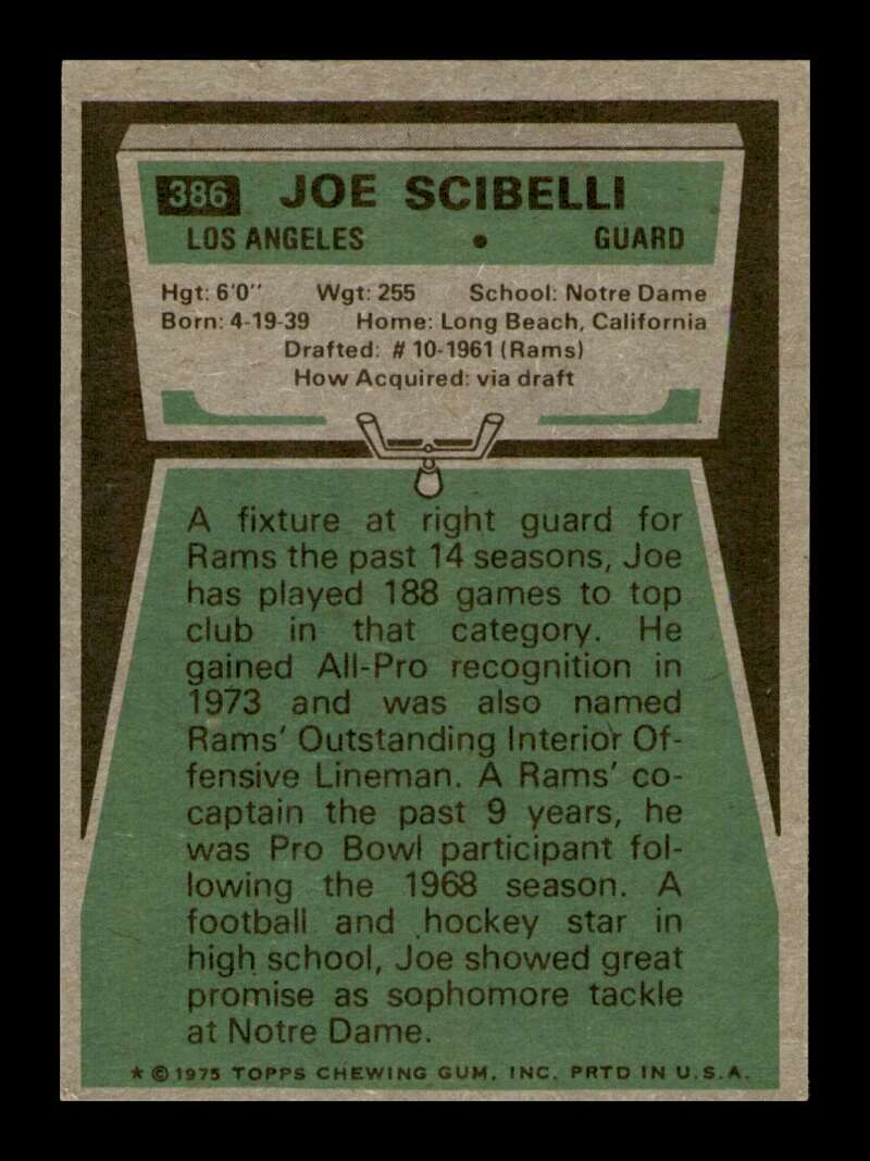 Load image into Gallery viewer, 1975 Topps Joe Scibelli #386 Los Angeles Rams Image 2
