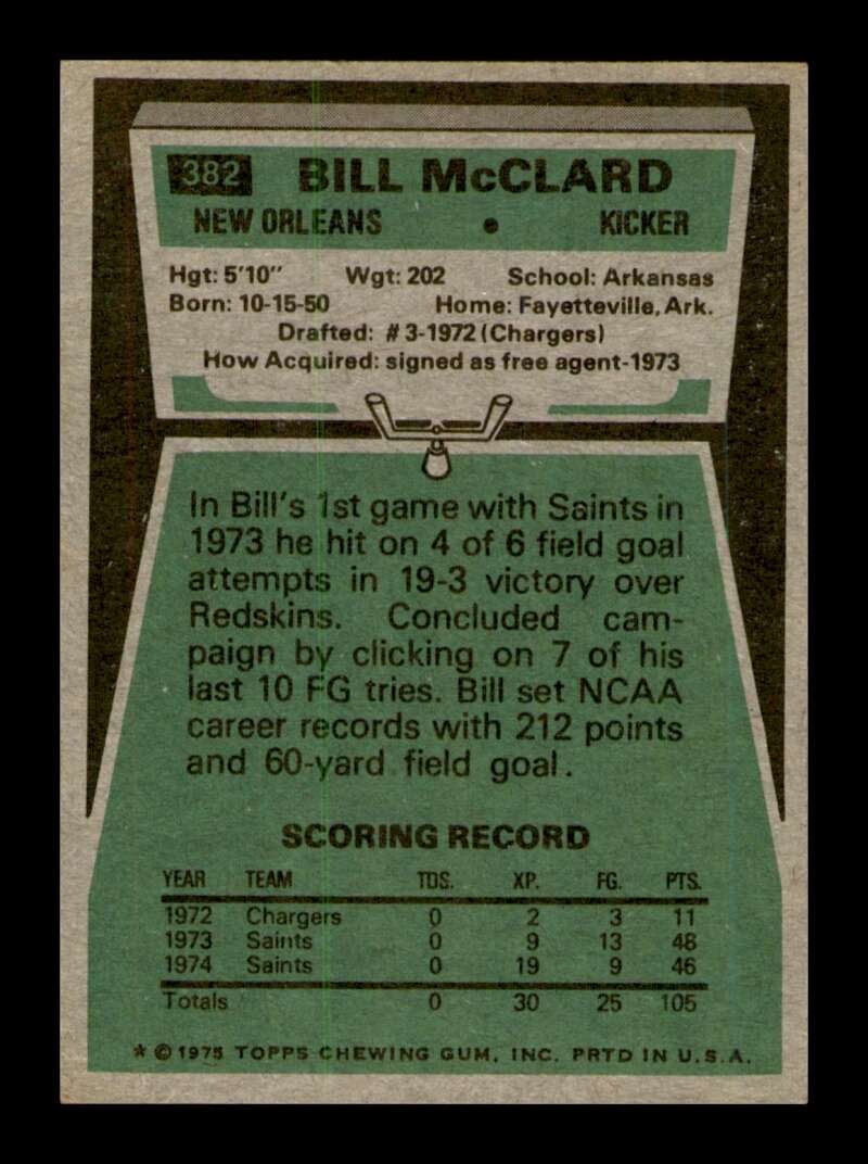 Load image into Gallery viewer, 1975 Topps Bill McClard #382 New Orleans Saints Image 2
