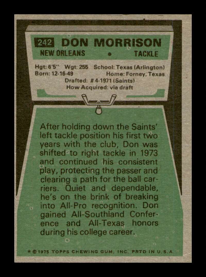 Load image into Gallery viewer, 1975 Topps Don Morrison #242 New Orleans Saints Image 2
