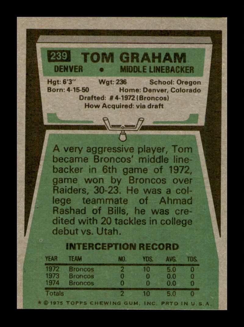 Load image into Gallery viewer, 1975 Topps Tom Graham #239 Denver Broncos Image 2
