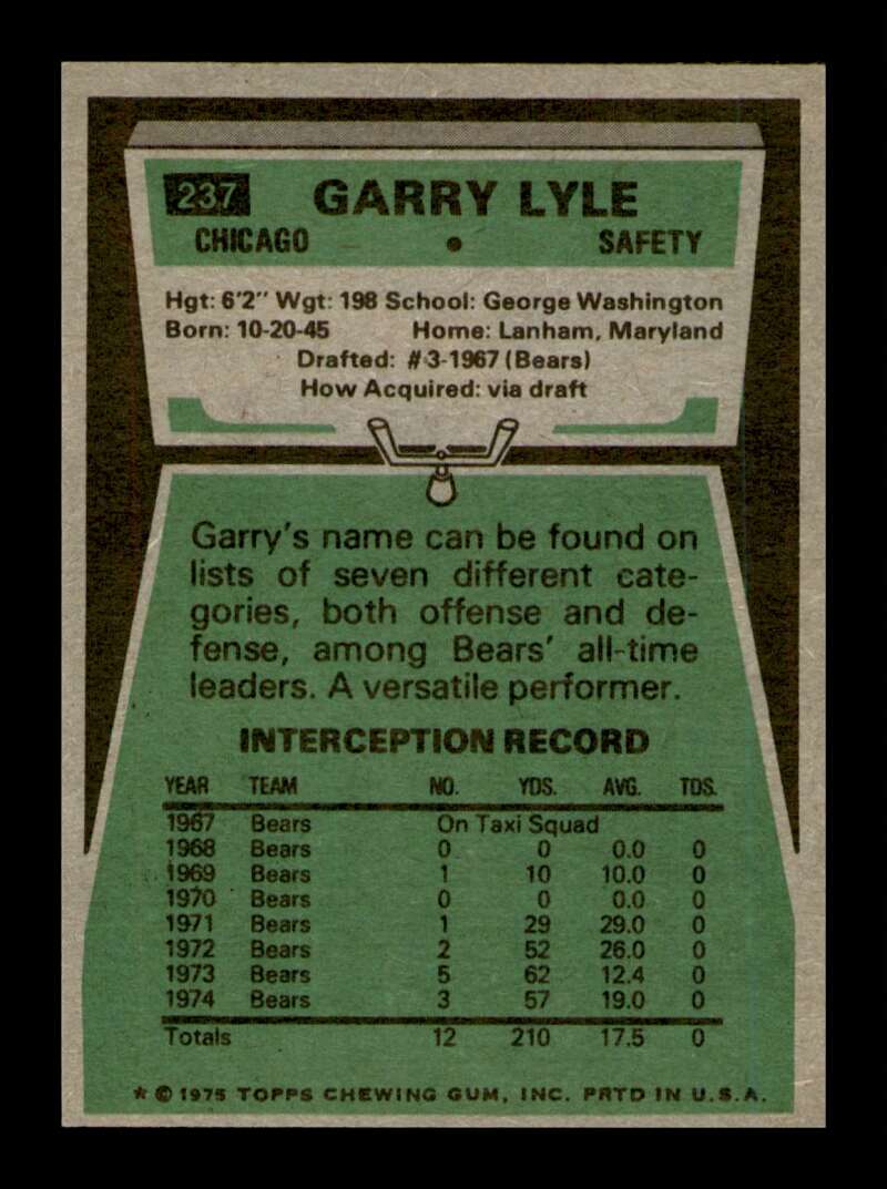 Load image into Gallery viewer, 1975 Topps Garry Lyle #237 Chicago Bears Image 2
