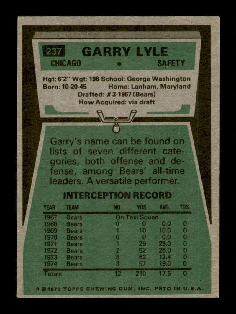 Load image into Gallery viewer, 1975 Topps Garry Lyle #237 Chicago Bears Image 2
