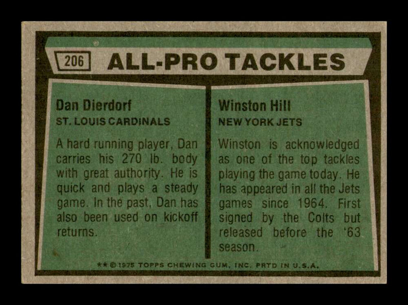 Load image into Gallery viewer, 1975 Topps Dan Dierdorf Winston Hill #206 St. Louis Cardinals New York Jets Image 2
