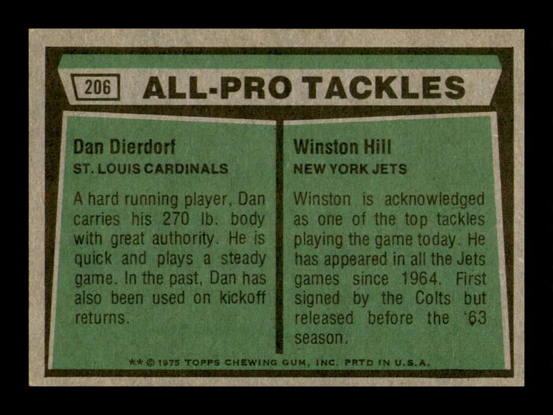 Load image into Gallery viewer, 1975 Topps Dan Dierdorf Winston Hill #206 St. Louis Cardinals New York Jets Image 2
