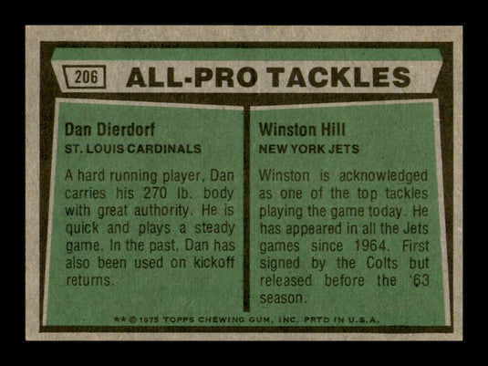 1975 Topps Dan Dierdorf Winston Hill 