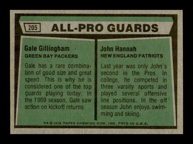 Load image into Gallery viewer, 1975 Topps Gale Gillingham John Hannah #205 Packers Patriots Image 2
