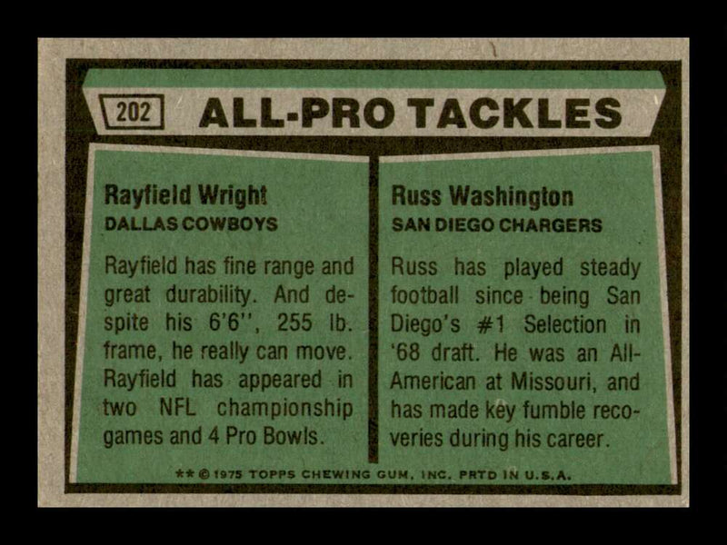 Load image into Gallery viewer, 1975 Topps Rayfield Wright Russ Washington #202 Cowboys Chargers Image 2
