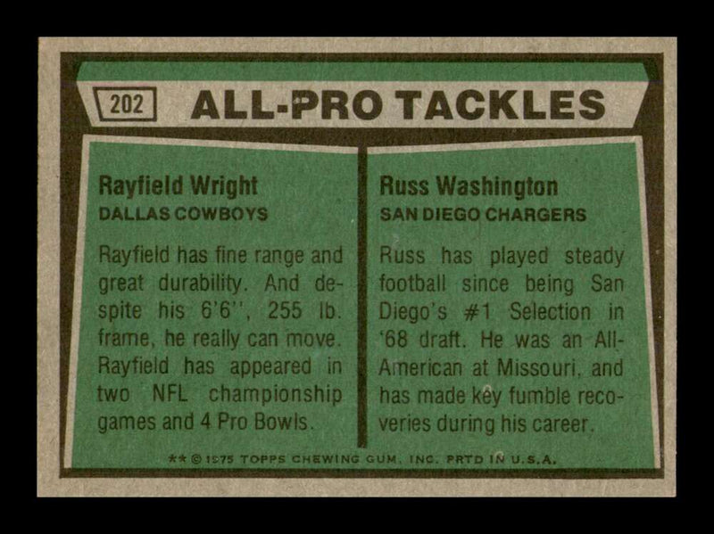 Load image into Gallery viewer, 1975 Topps Rayfield Wright Russ Washington #202 Cowboys Chargers Image 2
