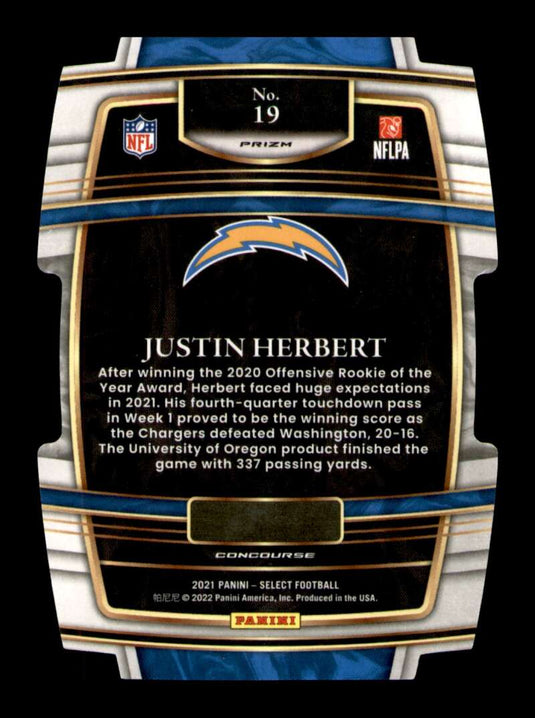 2021 Panini Select Silver Prizm Die Cut Justin Herbert