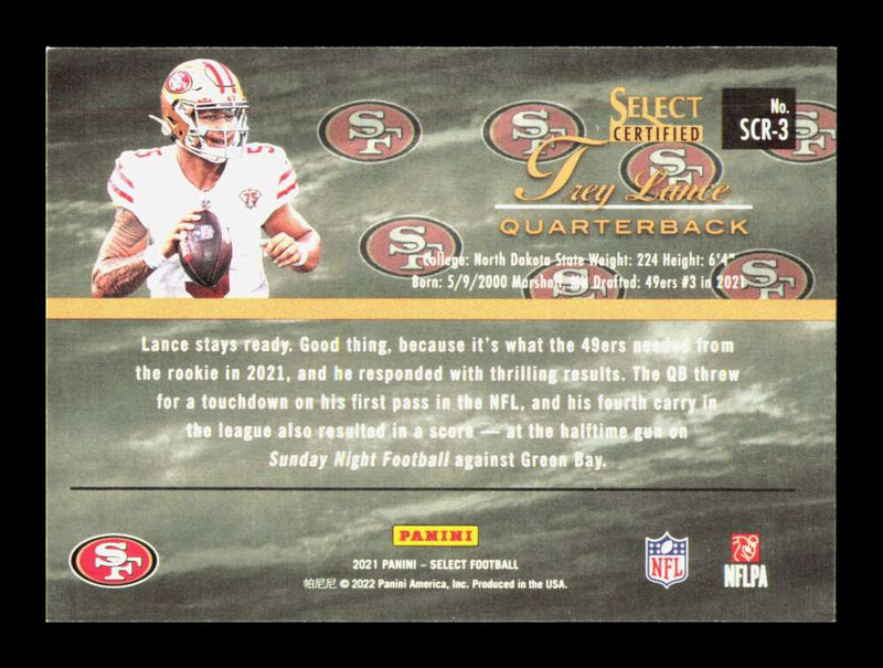 Load image into Gallery viewer, 2021 Panini Select Certified Trey Lance #SCR-3 Rookie RC San Francisco 49ers Image 2
