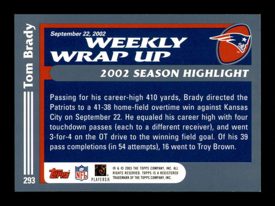 2003 Topps Tom Brady 