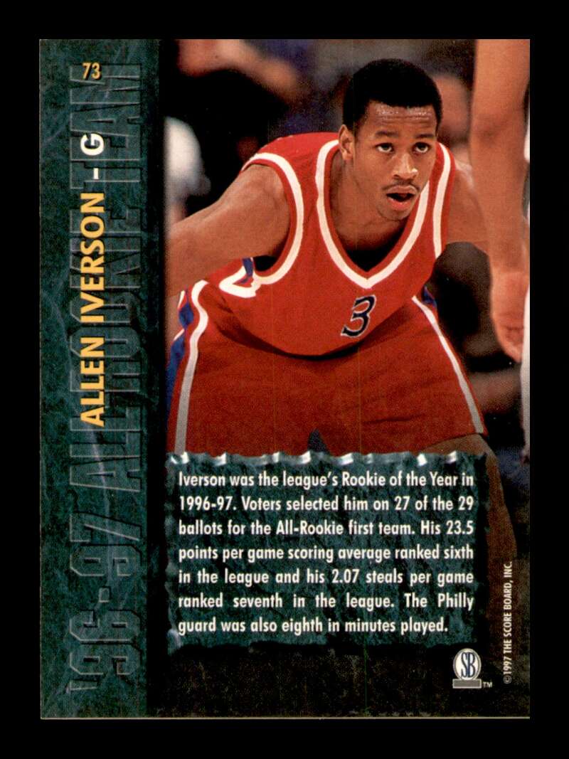 Load image into Gallery viewer, 1997-98 Score Board Rookies Allen Iverson #73 Philadelphia 76ers Image 2
