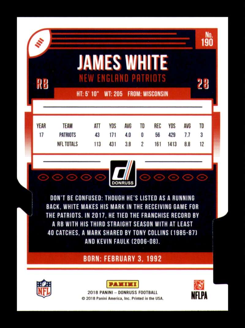 Load image into Gallery viewer, 2018 Donruss Press Proof Gold Die Cut James White #190 SP SSP Patriots /25 Image 2
