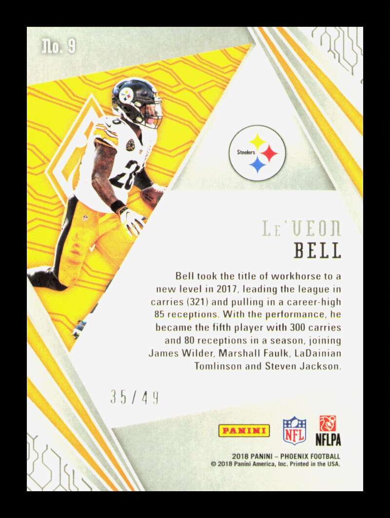 Load image into Gallery viewer, 2018 Panini Phoenix Unmatched Orange Le&#39;Veon Bell #9 SP Pittsburgh Steelers /49 Image 2
