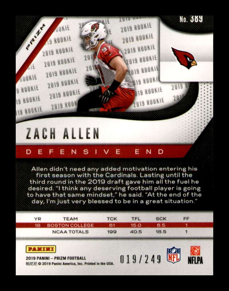 Load image into Gallery viewer, 2019 Panini Prizm Orange Prizm Zach Allen #389 Rookie RC Arizona Cardinals /249 Image 2
