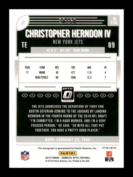 2018 Donruss Optic Red Prizm Auto Christopher Herndon 