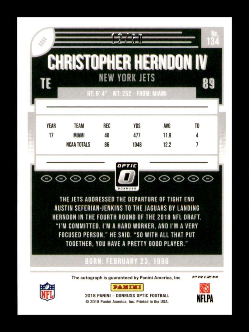 Load image into Gallery viewer, 2018 Donruss Optic Red Prizm Auto Christopher Herndon #134 Rookie RC Jets /50  Image 2
