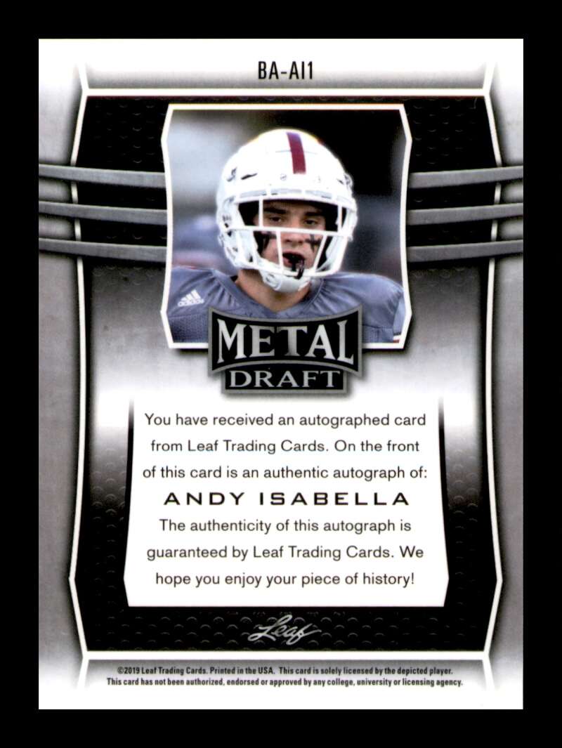 Load image into Gallery viewer, 2019 Leaf Metal Draft Auto Andy Isabella #BA-AI1 Rookie RC UMass Minutemen Image 2
