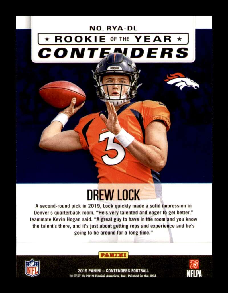 Load image into Gallery viewer, 2019 Panini Contenders Rookie Of The Year Silver Drew Lock #RYA-DL RC SP /75 Image 2
