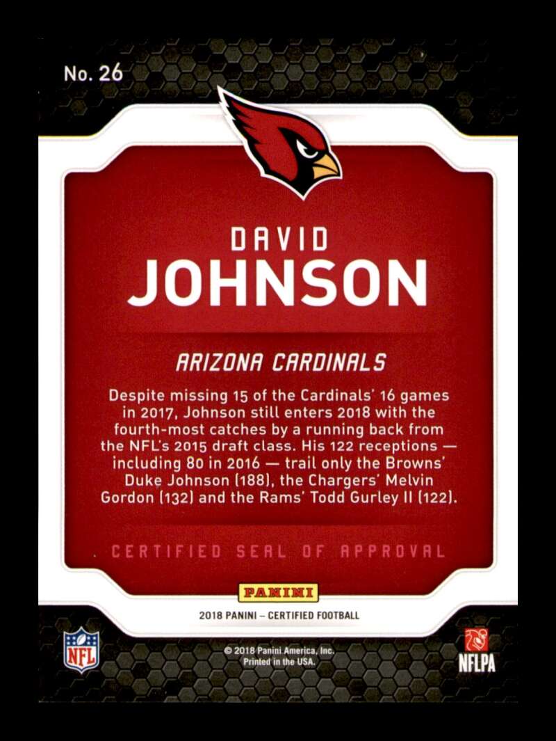 Load image into Gallery viewer, 2018 Panini Certified Seal of Approval Mirror Blue David Johnson #26 SP SSP /50  Image 2
