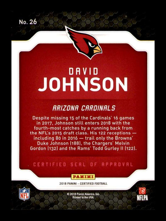 2018 Panini Certified Seal of Approval Mirror Blue David Johnson 