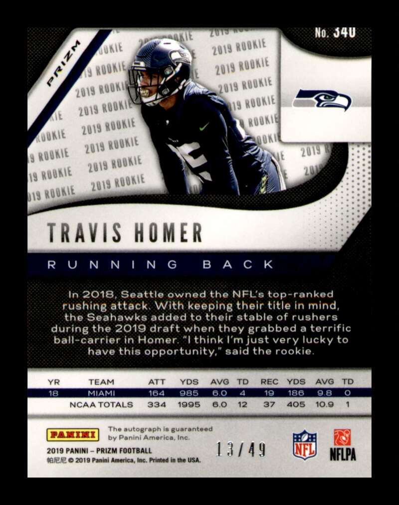 Load image into Gallery viewer, 2019 Panini Prizm Purple Power Prizm Auto Travis Homer #340 Rookie RC SP /49  Image 2
