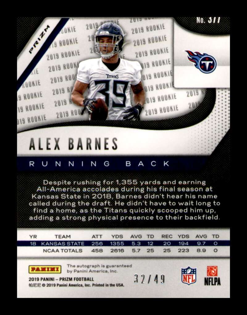 Load image into Gallery viewer, 2019 Panini Prizm Purple Power Prizm Auto Alex Barnes #377 Rookie RC SP SSP /49  Image 2
