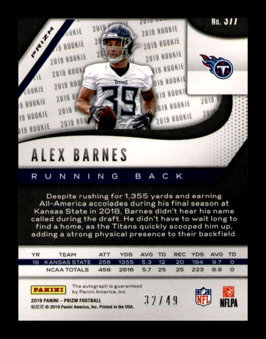 2019 Panini Prizm Purple Power Prizm Auto Alex Barnes 