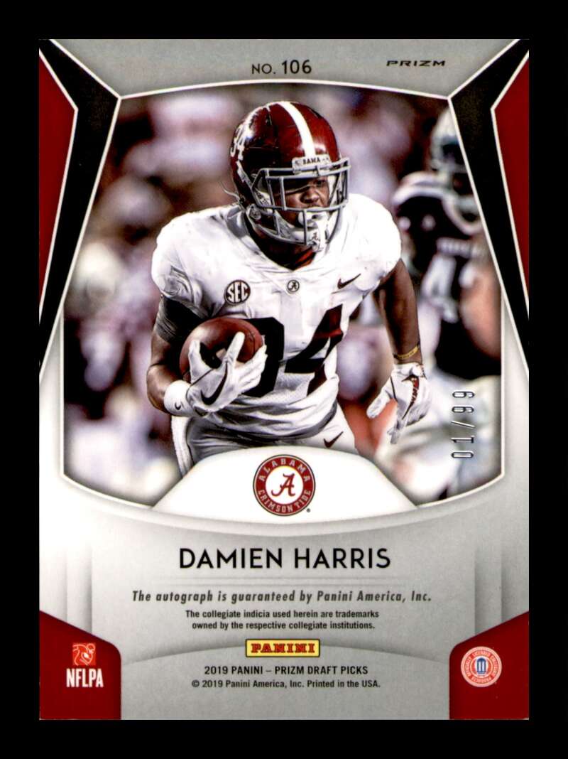 Load image into Gallery viewer, 2019 Prizm Draft Red White Blue Prizm Auto Damien Harris #106 Rookie RC SP /99  Image 2
