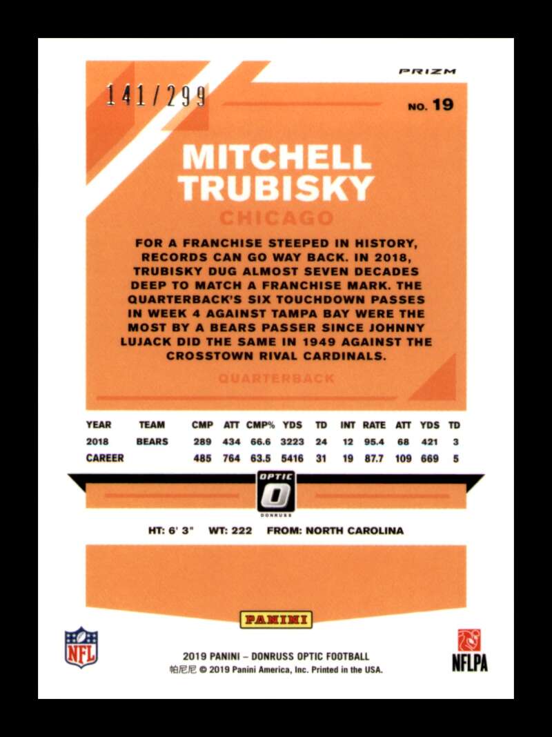 Load image into Gallery viewer, 2019 Donruss Optic Aqua Prizm Mitchell Trubisky #19 SP Chicago Bears /299 Image 2
