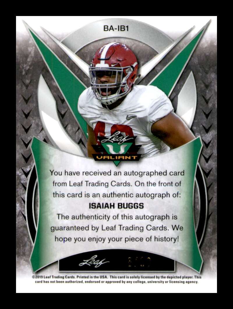 Load image into Gallery viewer, 2019 Leaf Valiant Gold Autograph Isaiah Buggs #BA-IB1 Rookie RC Auto Alabama /10 Image 2
