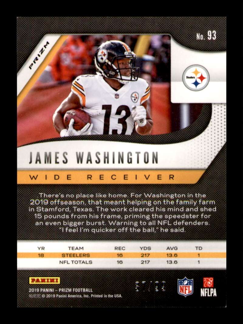 Load image into Gallery viewer, 2019 Panini Prizm Blue Ice Prizm James Washington #93 SP Pittsburgh Steelers /99 Image 2
