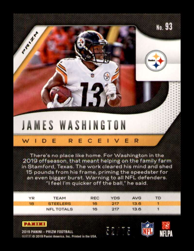 Load image into Gallery viewer, 2019 Panini Prizm Green Scope Prizm James Washington #93 Pittsburgh Steelers /75 Image 2
