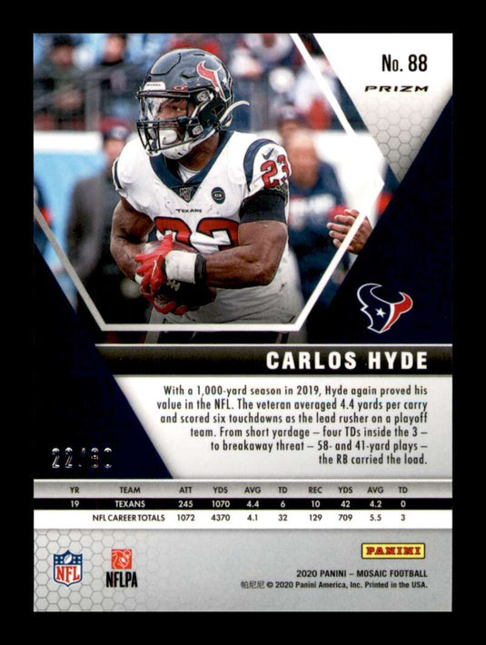 2020 Panini Mosaic Fusion Red Choice Mosaic Prizm Carlos Hyde 